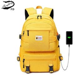 Fengdong fashion yellow backpack children school bags for girls waterproof oxford large school backpack for teenagers schoolbag LJ201225