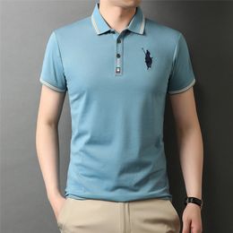 Mens Polo Shirts Embroidered Big Horse Brand Golf Tees Top Grade Cotton Short Sleeve Business Casual Designer Clothes 220606