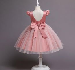 Kızların Tül İnciler Prenses Elbise Yay Dantel Kıyafeti Toddler Bebek Kız Partisi Çocuklar için Ruffles Pageant Zarif Elbiseler Pembe 1-7Years