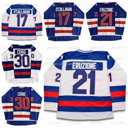 Nikivip Shipping From US Mike Eruzione 21 Jack O'Callahan 17 Jim Craig 30 Miracle On Ice Team USA Hockey Jersey Blue White Stitched S-3XL