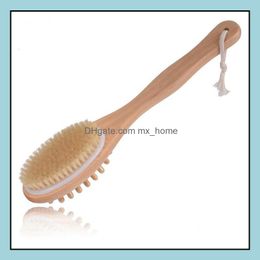 Bath Brushes Sponges Scrubbers Bathroom Accessories Home Garden Natural Boar Bristle Wooden And Body Brush Back W Dh5Zd