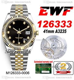 EWF 41mm 126333 A3235 Automatic Mens Watch Two Tone Yellow Gold Black Diamonds Dial JubileeSteel Bracelet Super Edition Same Series Warranty Timezonewatch A1