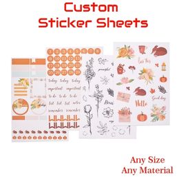 Custom Sheet Printing Design Text Kiss Die Cut Personal DIY Any Size Material Tag Label Vinyl Laser Glossy Matte Sticker 220711