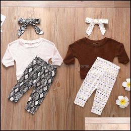 Clothing Sets Kids Girls Outfits Children Topsandheart Snake Pattern Print Andheadband 3Pcs/Set Spring Autum Mxhome Dhsjh