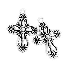 Filigree Flower Cross Religious Charm Antique Silver Spacer Pendants Alloy Handmade Jewellery Findings & Components L425 20.5x27.9mm 20pcs/lot