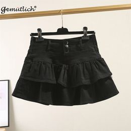 GEMUTLICH Women Denim Mini Sexy Skirt Jeans High Waist Japan Style Ruffles Pleated Short S-9XL 38 40 220322