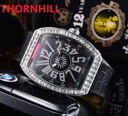 Mens Big Diamonds Ring Watch 43mm Quartz Movement Male Time Clock Watch Red Black Blue Genuine Leather date display waterproof wristwatch Montre de Luxe Six Colours