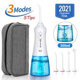 3 Modes Portable Oral Irrigator Cordless Dental Flosser USB Rechargeable 5 Nozzles Water Jet Floss Tooth Pick 300ml 220518