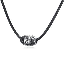 Pendant Necklaces Stainless Steel Nine-character Mantra Men's Colour With Black Rope N00697Pendant