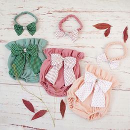 Shorts Cotton Baby Girl Bloomer Summer Bowknot Toddler Diaper Cover Headband Set Bubble Born Pants Clothes SpodenkiShorts