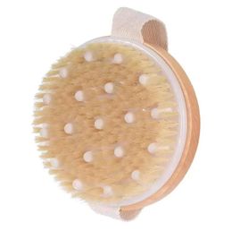 Body Brush for Wet or Dry Brushing Natural Bristles with Massage Nodes Gentle Exfoliating Improve Circulation F0808G01