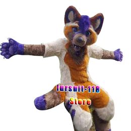 Fursuit Long-haired Husky Dog Fox Wolf Mascot Costume Fur Adult Cartoon Character Halloween Party Cartoon Set #192