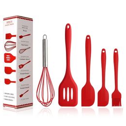 Food Grade Silicone Scraper 5 Piece Set Shovel Shovel Egg Beater Tool Red Supplies Kitchenware Kitchen Utensils Sets with Box T200415