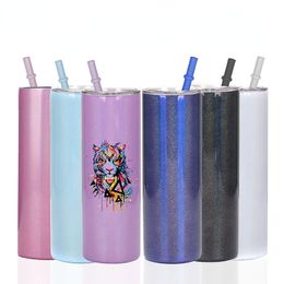 20oz Rainbow Sublimation Glitter Tumbler Colourful With Lid And Straw Stainless Steel Double Wall Bottle Tumblers fy4373 0519