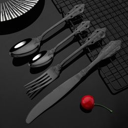 Dinnerware Sets SBlack 304 Sainless Steel Cutlery Flatware Vintage Knives Fork Dessert Spoon Set Party Kitchen Silverware TablewareDinnerwar