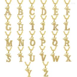 Pendant Necklaces 1 Set 26pcs A-Z 14K Gold Plated Cubic Zirconia Initial Name Crown Letter Necklace For Women Wholesale Elle22