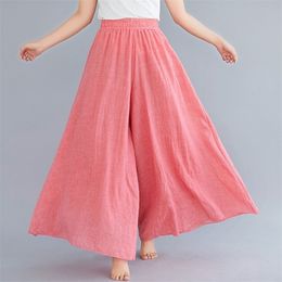 Johnature Anklelength Pant Casual Loose Elastic Waist Multiple Color Wide Leg Pants New Clothes National Style Women Pants 201012