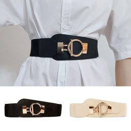 Belts Women Big Gold Buckle Belt Fashion Wide Waist Seal Elastic Waistbands Soft PU Leather Black Beige Cummerbunds For Dress CoatBelts Emel