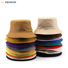 PROWOW Casual Two Sides Double Colour Soild Outdoor Bucket Hats for Women Men Summer Sun Protection Fisherman Hat Girls Boys 7466 G220418