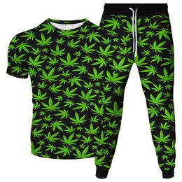 Men's Tracksuits Men Women Fashion Fresh Green Leaves Leaf 3D Print Clothes Suit Male T-Shirt Trousers 2pcs Sets Plus Size S-6XLMen's Men'sM