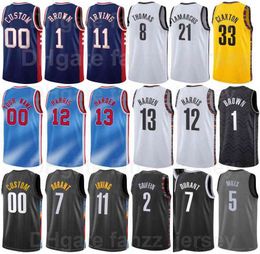 Screen Print Basketball James Harden Jerseys 13 Kyrie Irving 11 Kevin Durant 7 Joe Harris 12 Blake Gryphon 2 Bruce Brown 1 Black Blue White