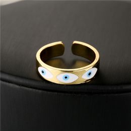 Popular Young Ladies White Enamelled Evil Eye Ring 18K Gold Plated Jewellery for Women Gift
