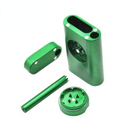 Magnetic Metal Smoke Pipe Grinder Set with Cigarette Holder Tobacco Storage Portable 4 Functions Practical Tool Suit Smoking Accessories