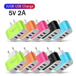 3USB 2A Multi-Port USB Travel Charger Candy Colour LED Lighting Mobile Phone Charging Chargers Power Adapter Smart
