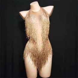 Party Decoration Top Quality Gold Black Silver Red Tassel Hollow Out High Elasticity Beading Bodysuit DJ BodysuitParty