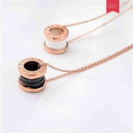 women 2021 luxury designer jewelry roman numeral ceramic pendant necklaces rosegold color stainless steel mens necklace chain no b255J