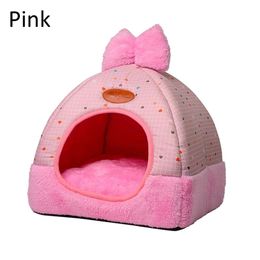 Lovely Pet Cat Warm Cave Lovely Bow Design Puppy Winter Bed House Kennel Fleece Soft Nest For Small Medium Dog House For Cat A10 201111