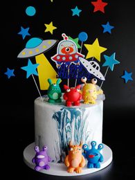 Other Festive & Party Supplies Boy Birthday Cake Toppers Bundles Decorations Milky Way Space Planet Alien Monster Soft Pottery Doll Paper To