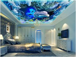 Custom any size mural wallpaper large Sea animals dolphin coral fish for Living room bedroom Zenith ceiling mural papel de parede