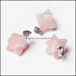 Charms Jewelry Findings Components Natural Stone Healing Quartz Crystal Reiki Star Pendants Meditation Hexagonal For Men Women Making Hand
