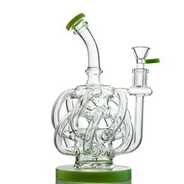 Wholesale Unique Design 12 Recycler Perc Vortex Recycler Hookahs Bent Type Style Super Cyclone Glass Bong Dab Oil Rigs With glass Bowl XL137