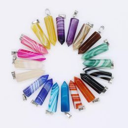 Natural Stone Stripe Agate Hexagon Prism Shape Charms Pendants for Healing Crystals Stones Jewelry Making