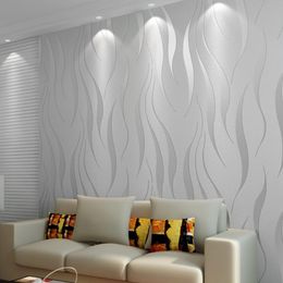 Wallpapers Home Improvement High-End Luxury 3D Wave Flocking Wallpaper Rolls For Living Room Wall Covering Decor 7 Colours WholesaleWallpaper