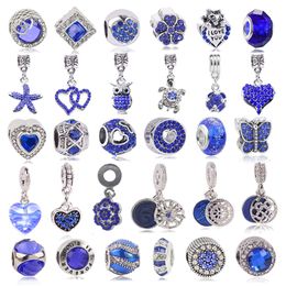 925 Sterling Silver Dangle Charm Boosbiy 2pc 45 Styles Silver Plated Blue Shinning Star Heart Beads Bead Fit Pandora Charms Bracelet DIY Jewellery Accessories