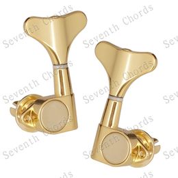 A Set 4 Pcs Gold Bass Tuning Pegs Tuners Machine Heads for 4 String Bass Guitar With Fish tail Buttons. /2R2L/4R/4L