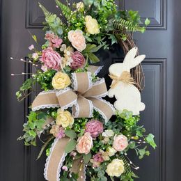 Decorative Flowers & Wreaths Artificial Wreath For Front Door Decoration Welcome Sign Wall Elegant Easter Home Living RoomDecorative Decorat