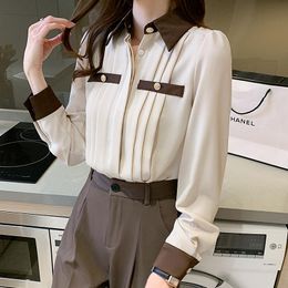 Women's Blouses & Shirts Chiffon Women's Blouse Loose Girl's Shirt Fashion Summer Casual Long Sleeve Top Stitching Korean Style Fema