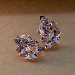 Dangle & Chandelier Fine Mix Purple Natural Zircon Hollow 585 Rose Gold Earrings Women Elegant Beautiful Flower Romantic Wedding Fashion Jew