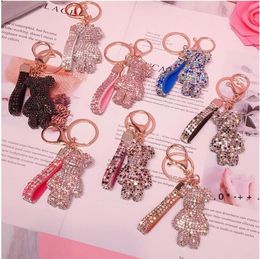 Party Favour Key Ring PVC Keychain DIY Craft Cartoon Bear Handmade Rhinestone Crystal Key Chains Charm Pendant Keychains GCB14630