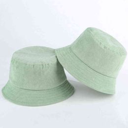 plastic yarn UK - Blank Corduroy Bucket Hat For Women Spring Autumn Plain Men Panama Outdoor Hiking Beach Fishing Cap Sunscreen Female Sunhat Bob G220418