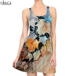 Women Dress Vintage Sycamore Leaves Pattern 3D Printed Mini Dress for Fashion Female Sleeveless KneeLength Dresses 220616