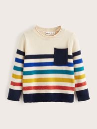 Toddler Boys Pocket Patched Striped Pattern Sweater SHE