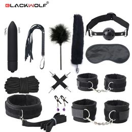 Bed Bondage Set BDSM Kits Exotic Couple sexy Toys For Adults Games Slave Leather Handcuffs Whip Gag Tail Plug Women Products