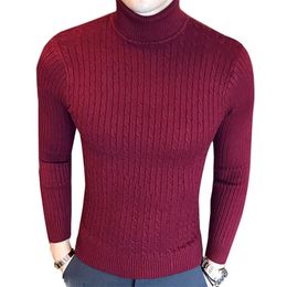 Autumn Winter New Fashion Warm Sweater Men Turtleneck Mens Sweaters Slim Fit Black White Elasticity Pullover Men Knit Double col 210412
