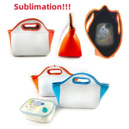 Sublimation Blanks Neoprene Lunch Bag Insulated Thermal Lunch Bag Coloured Carry Case Handbags Tote with Zipper for Adults Kids Outdoor Travel Picnic