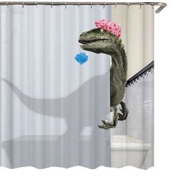 Lovely Bathing Dinosaur Print Shower Curtain Waterproof Bathroom Curtain Shower Accessories Bath Curtain180x180Cm 210402